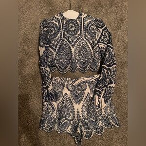MINKPINK Navy and White Patterned Top